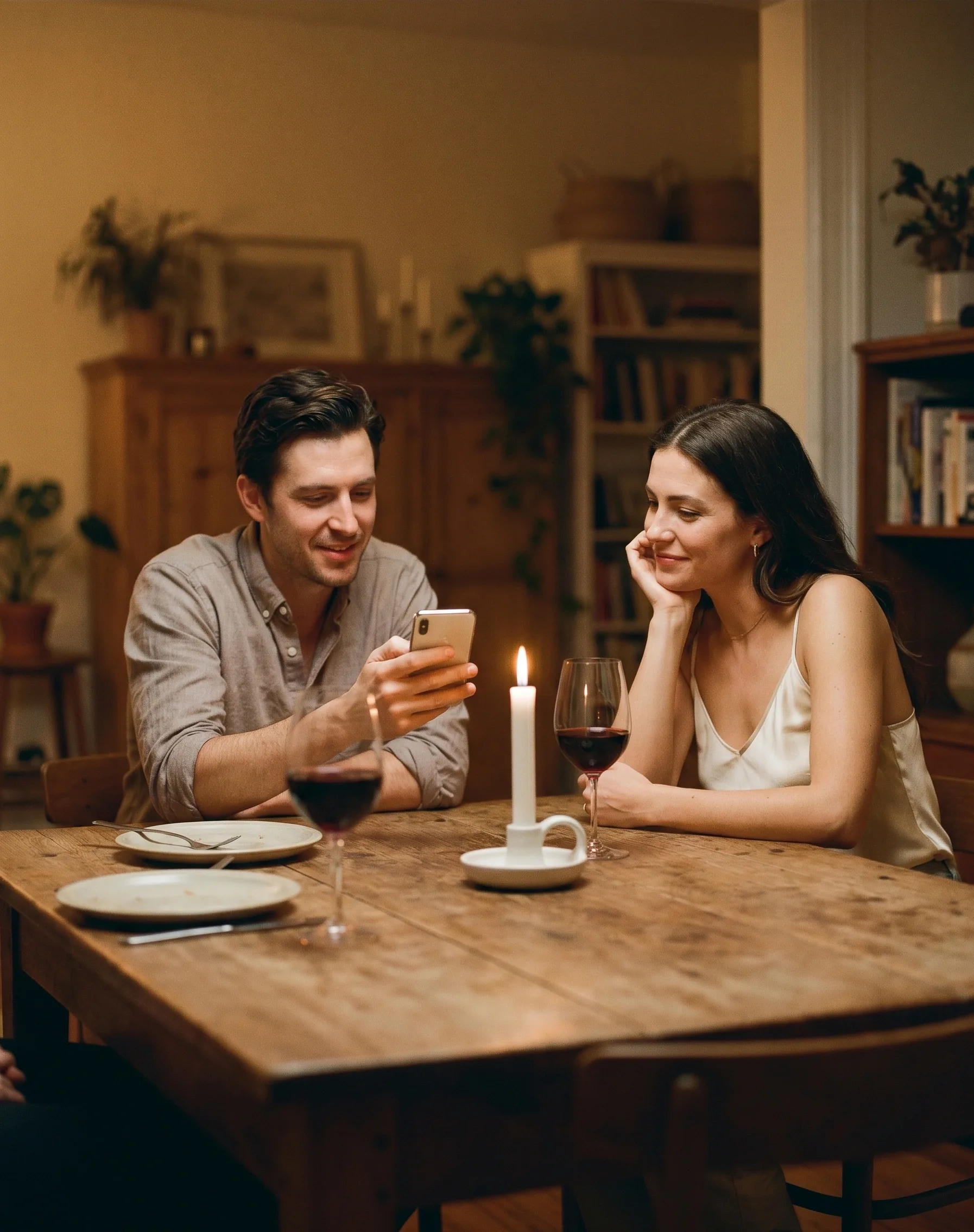 Couple at a candlelit dinner